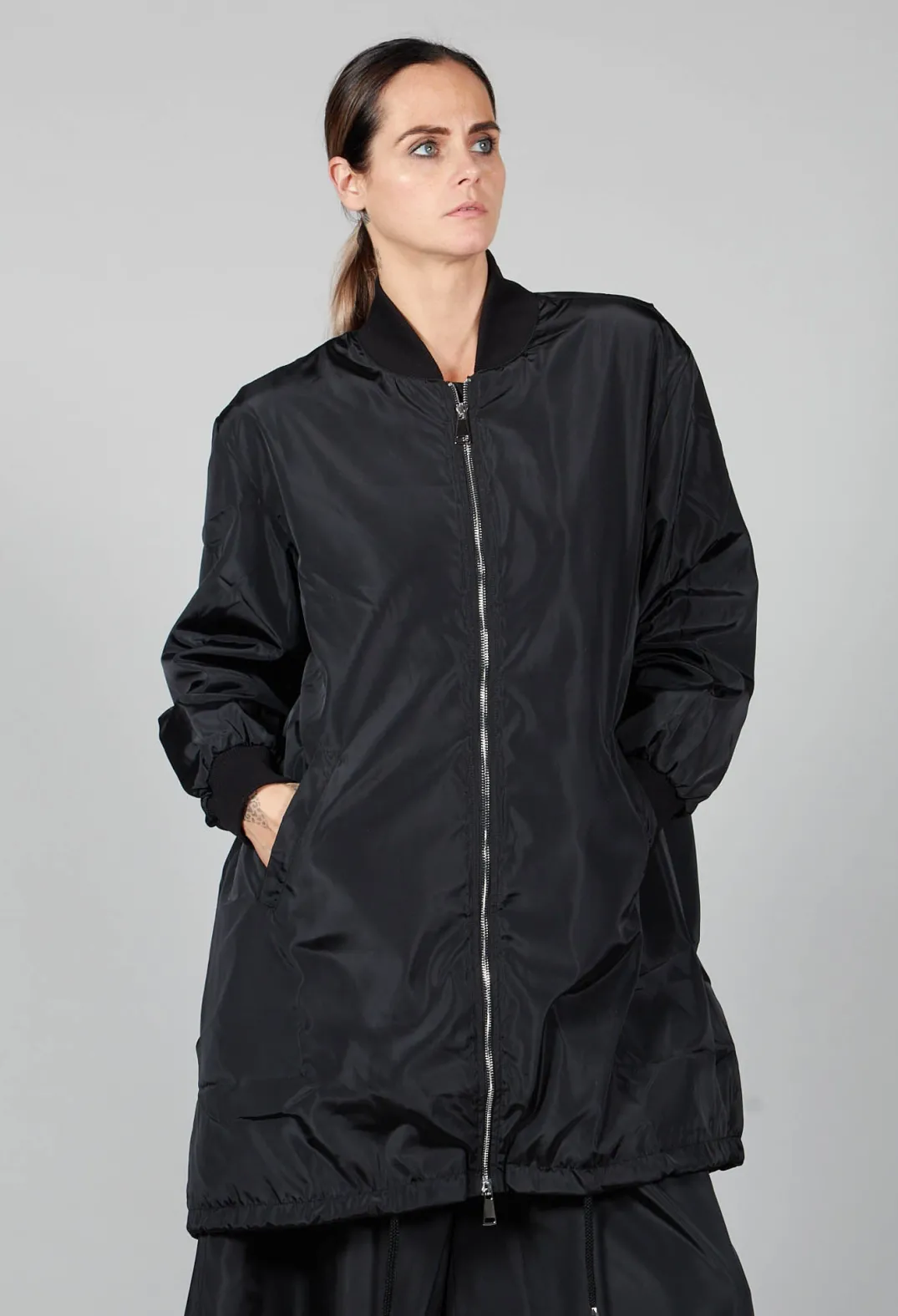Amici Jackets^Long Bomber Jacket in Black