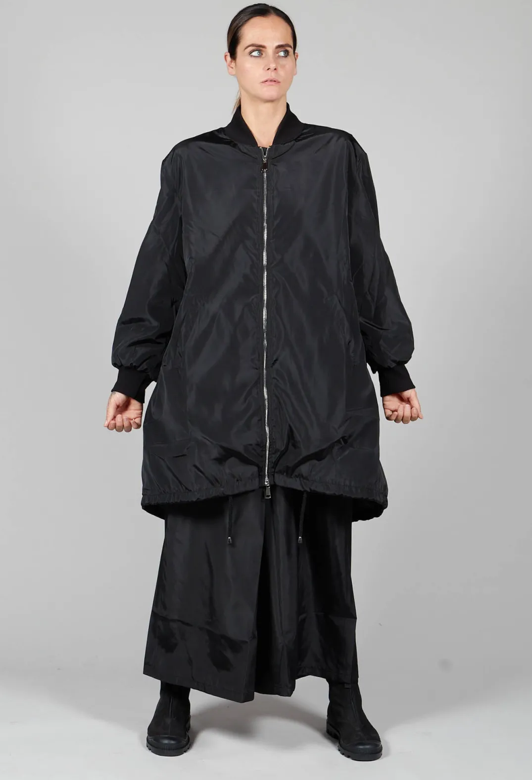 Amici Jackets^Long Bomber Jacket in Black
