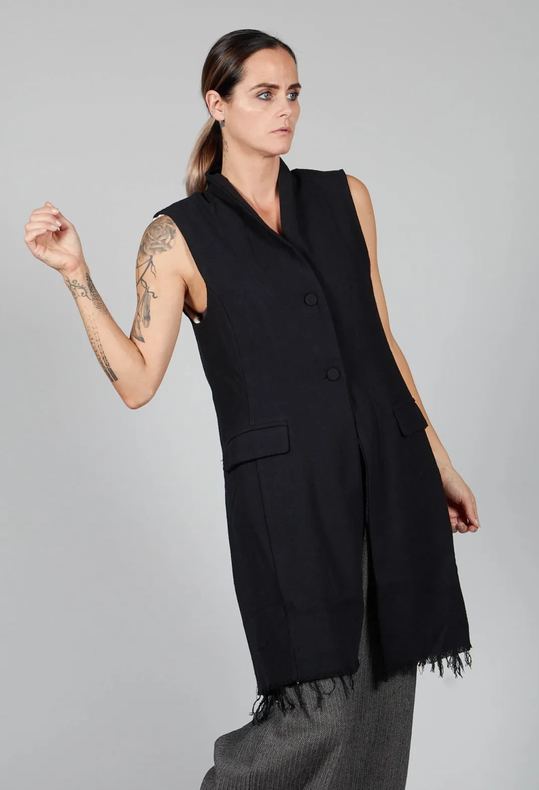Amici Jackets^Long Button Up Vest in Black