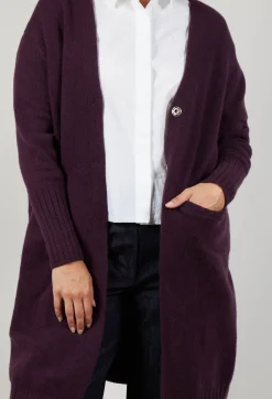 M J Watson Cardigans^Long Cardigan in Aubergine