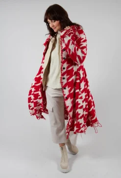 Rundholz Mainline Coats^Long Dogstooth Coat in Cardinal Bone Jacquard