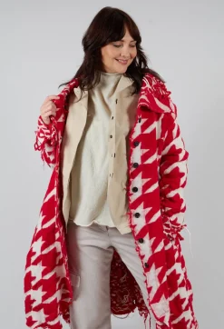 Rundholz Mainline Coats^Long Dogstooth Coat in Cardinal Bone Jacquard