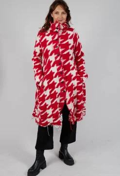 Rundholz Mainline Coats^Long Dogstooth Coat in Cardinal Bone Jacquard