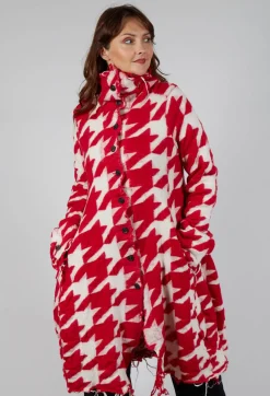 Rundholz Mainline Coats^Long Dogstooth Coat in Cardinal Bone Jacquard