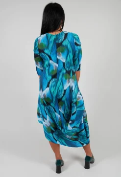 Alquema Dresses^Long Draper Dress in Aqua Bows