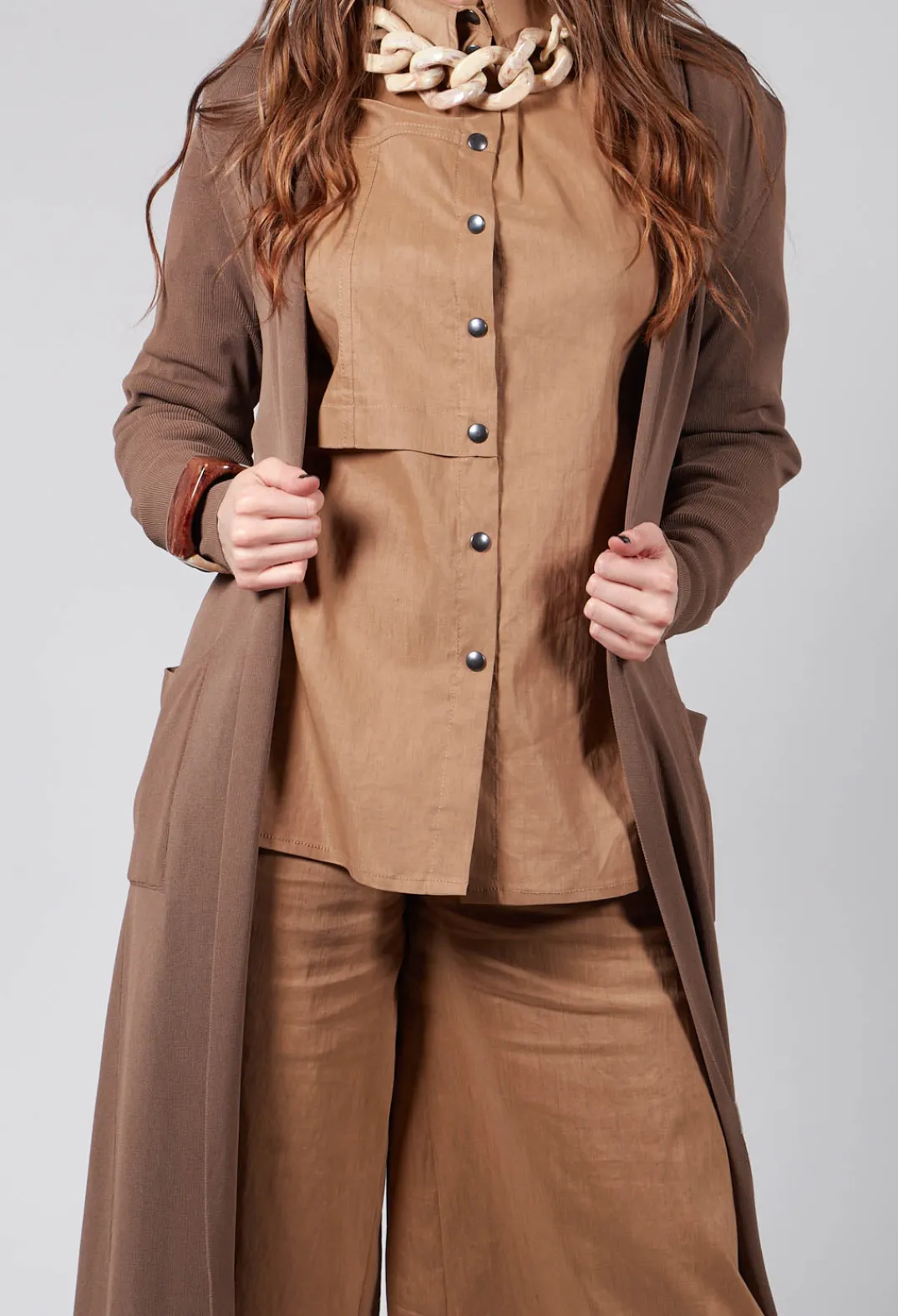 Isabel Benenato Cardigans^Long Knit Cardigan in Soil