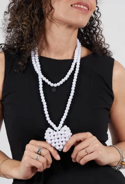 Pluslavie Necklaces^Long Necklace with Large Heart Pendant in Pearl White