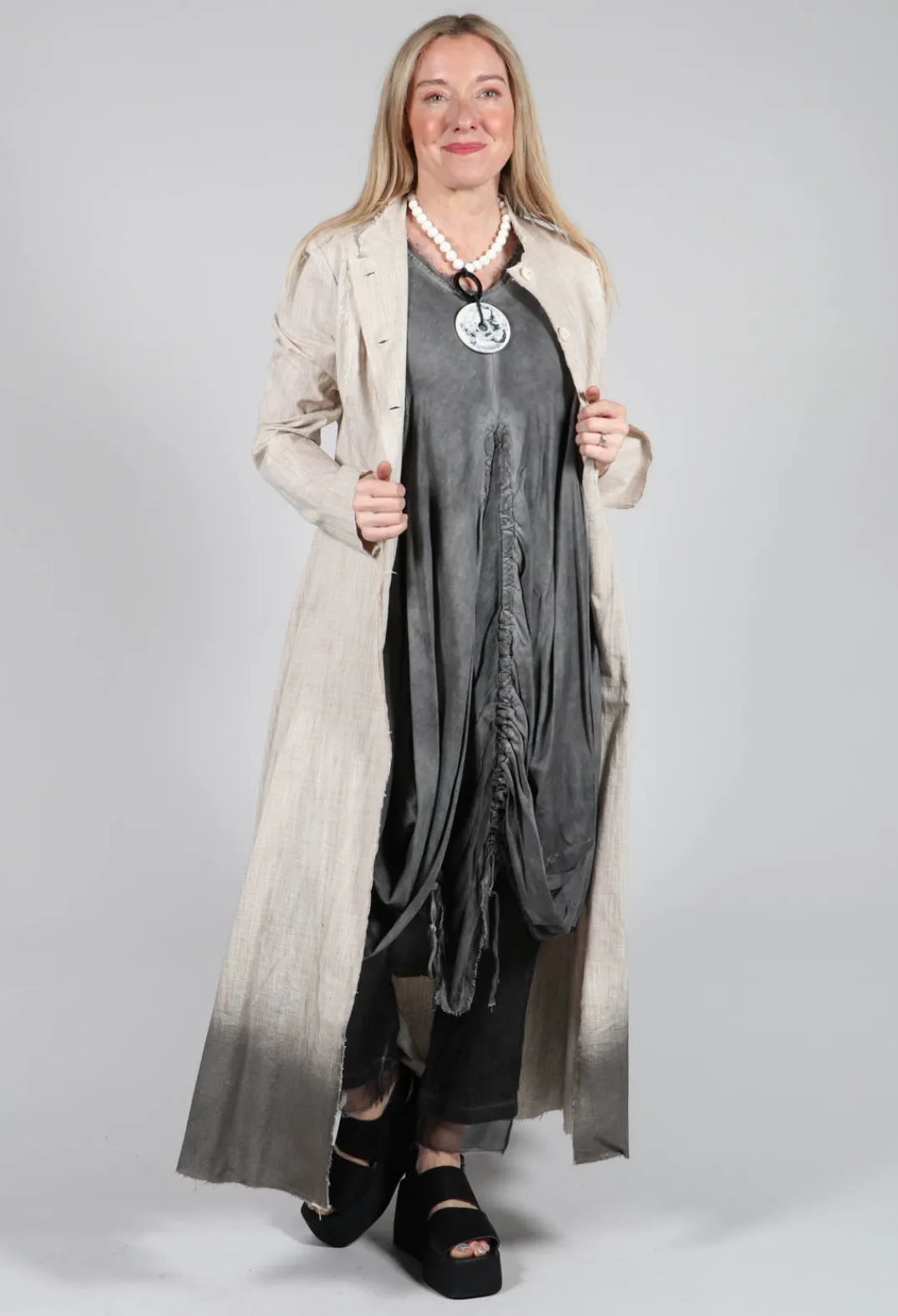 Sanctamuerte Coats^Long Ombre Coat in Cotone Degrade Sand