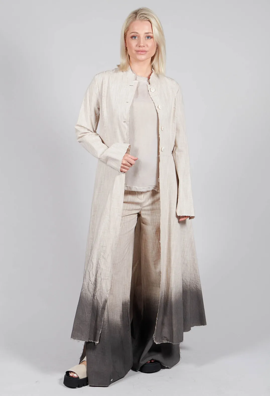 Sanctamuerte Coats^Long Ombre Coat in Cotone Degrade Sand