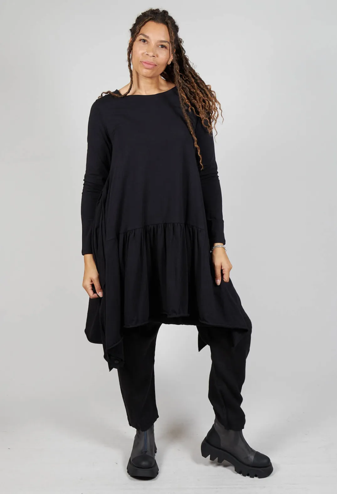 Pluslavie Tops^Long Ribbon Shirt in Black