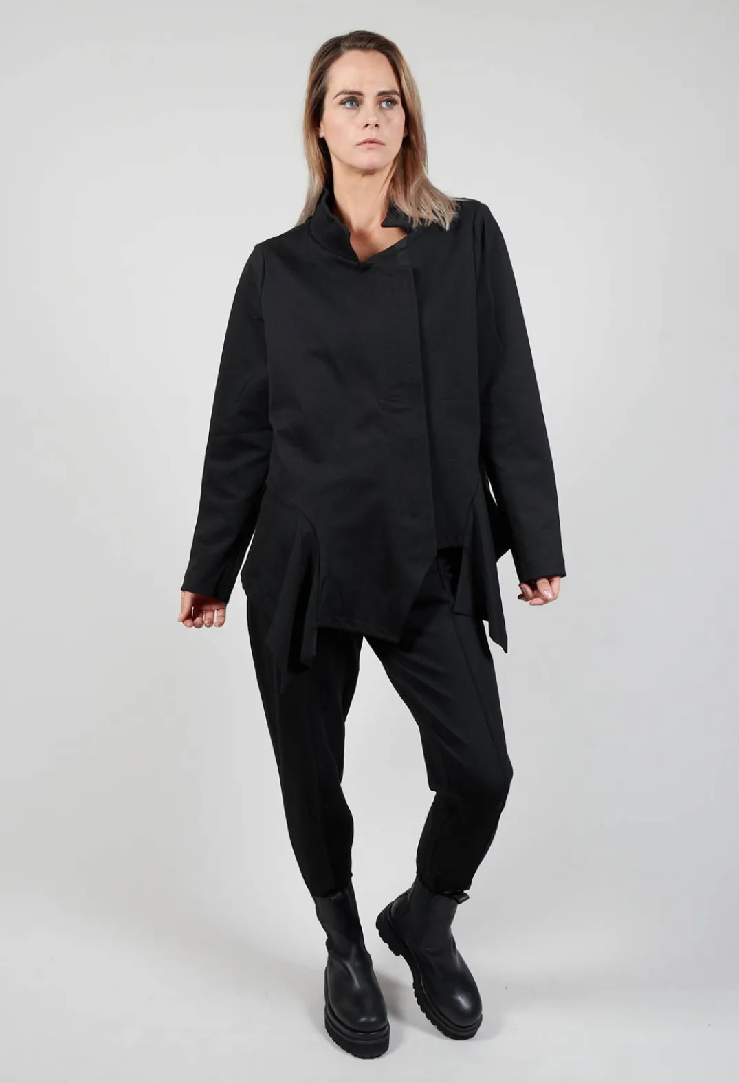Xenia Design Jackets^Long Sleeve Jacket with Asymmetric Peplum Hem in Black