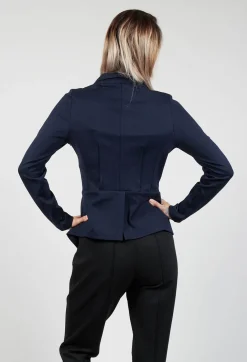 Xenia Design Jackets^Long Sleeve Jacket with Asymmetric Peplum Hem in Dark Blue