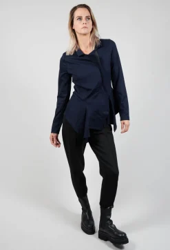 Xenia Design Jackets^Long Sleeve Jacket with Asymmetric Peplum Hem in Dark Blue
