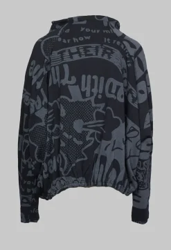 Rundholz Black Label T-shirts^Long Sleeve Jersey Top with Cowl Neck in Black Print