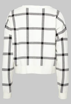 Sarah Pacini Jumpers^Long Sleeve Jumper with Check Design in White