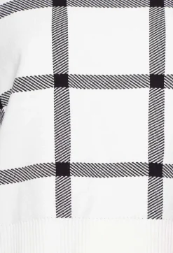Sarah Pacini Jumpers^Long Sleeve Jumper with Check Design in White