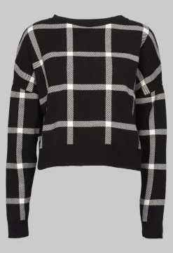 Sarah Pacini Jumpers^Long Sleeve Jumper with Check Design in Black