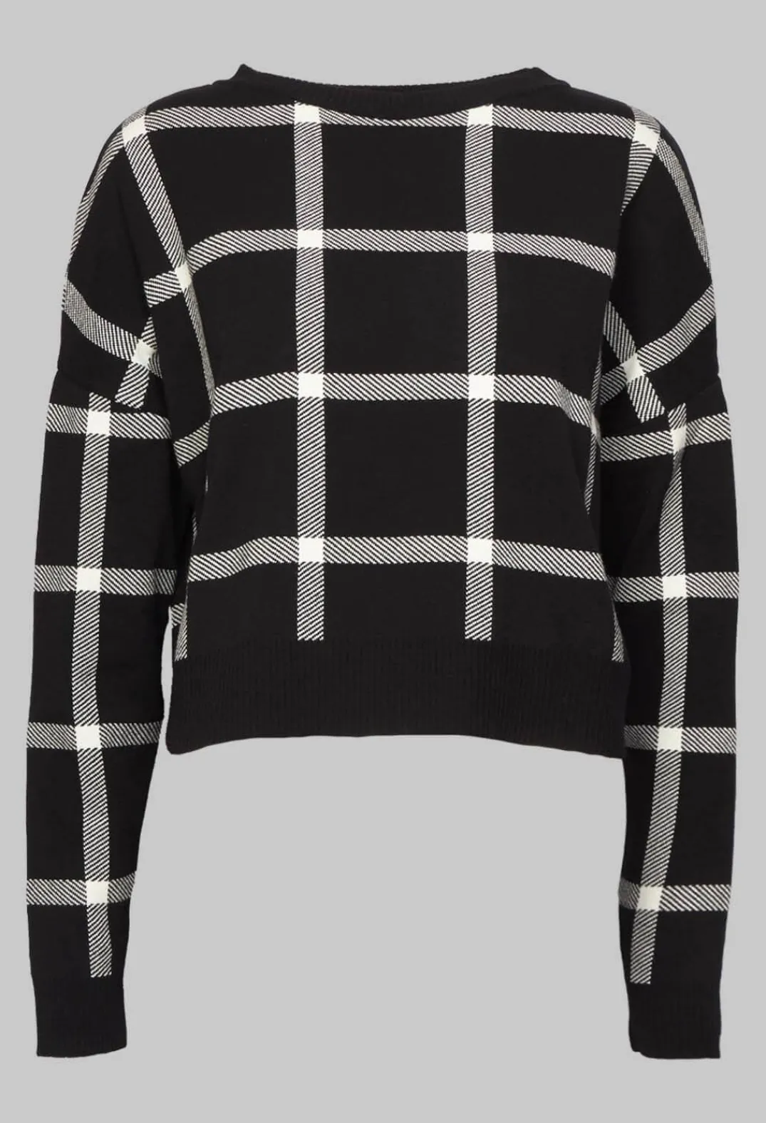 Sarah Pacini Jumpers^Long Sleeve Jumper with Check Design in Black
