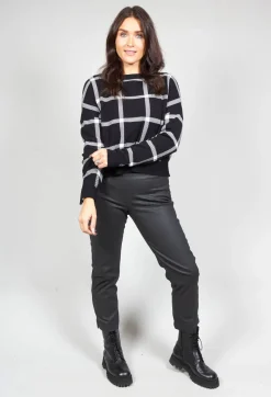 Sarah Pacini Jumpers^Long Sleeve Jumper with Check Design in Black