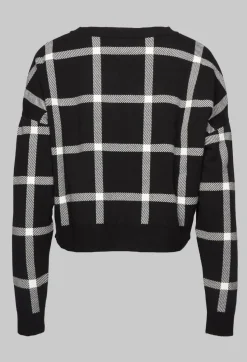 Sarah Pacini Jumpers^Long Sleeve Jumper with Check Design in Black
