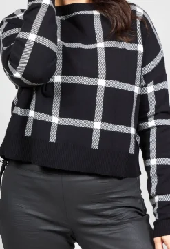 Sarah Pacini Jumpers^Long Sleeve Jumper with Check Design in Black