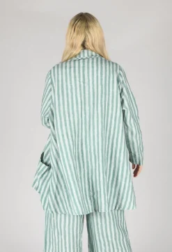Thing Jackets^Long Sleeve Linen Stripe  Jacket in Teal