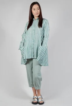 Thing Jackets^Long Sleeve Linen Stripe Jacket in Teal