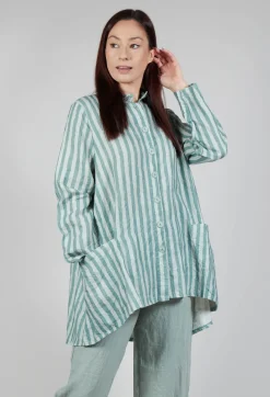 Thing Jackets^Long Sleeve Linen Stripe Jacket in Teal