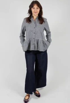 Mes Soeurs u0026 Moi Shirts & Blouses^Long Sleeve Shirt with Flared Hem in Navy Check