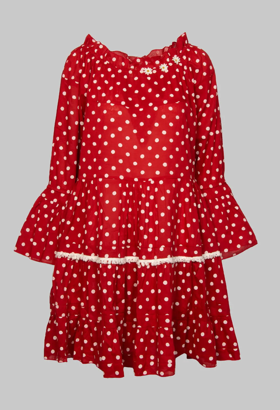 Rhum u0026 Raisin Shirts & Blouses^Long Sleeve Tunic in Audrey Red and White Polkadot
