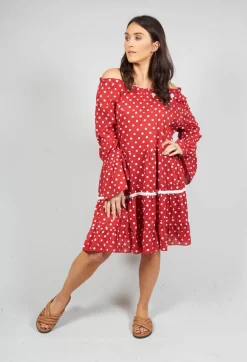 Rhum u0026 Raisin Shirts & Blouses^Long Sleeve Tunic in Audrey Red and White Polkadot