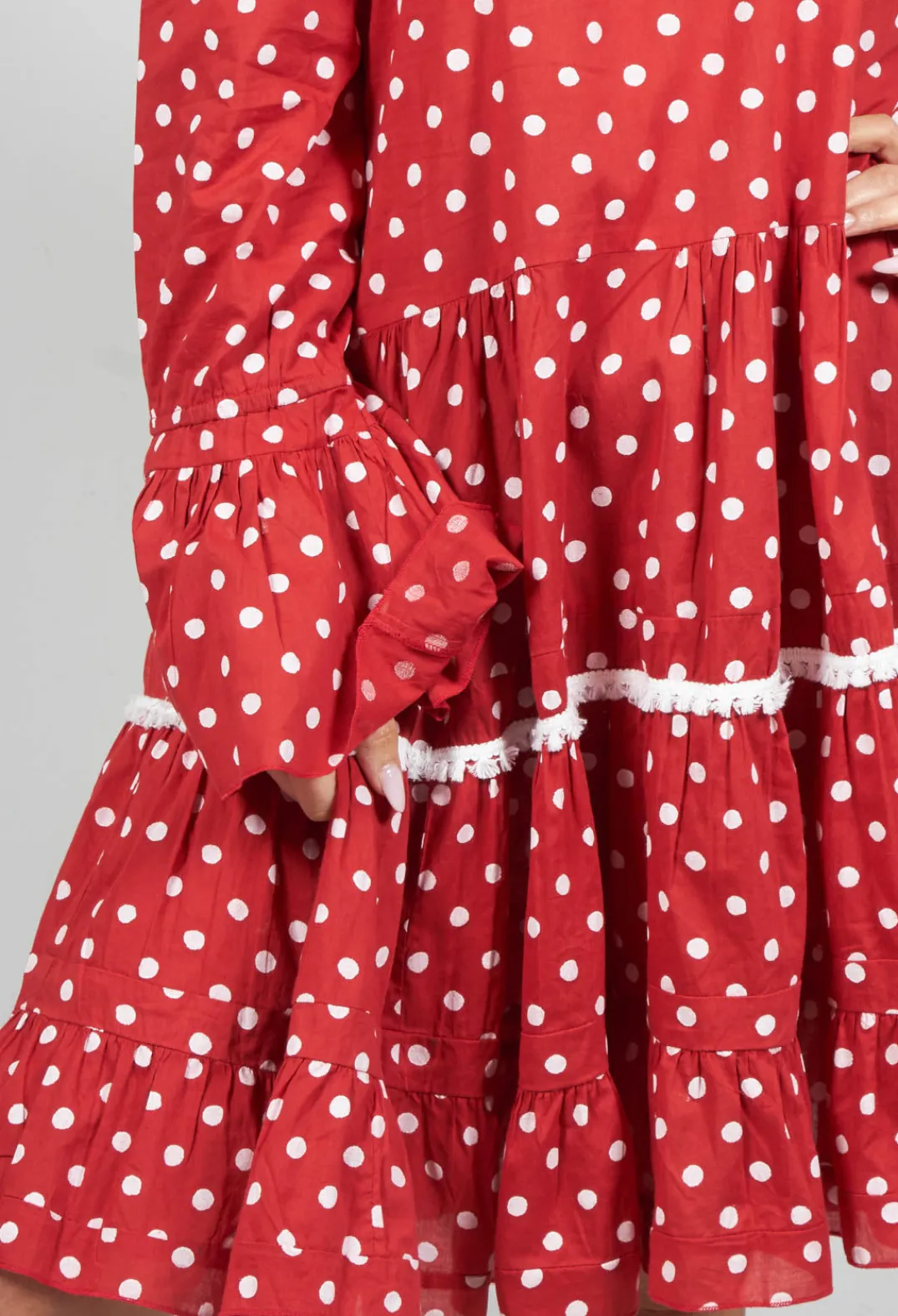 Rhum u0026 Raisin Shirts & Blouses^Long Sleeve Tunic in Audrey Red and White Polkadot