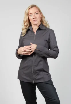 Anett Rostel Shirts & Blouses^Long Sleeved Blouse with Zip Detail in Grey
