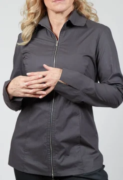 Anett Rostel Shirts & Blouses^Long Sleeved Blouse with Zip Detail in Grey