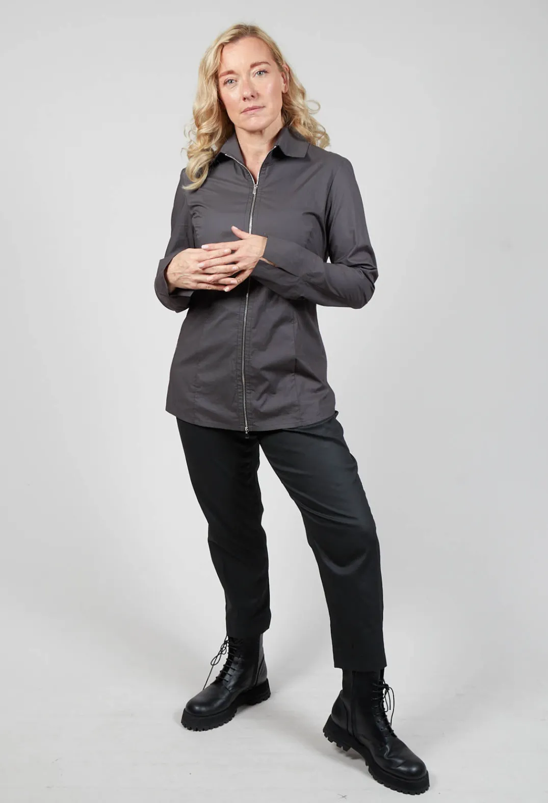 Anett Rostel Shirts & Blouses^Long Sleeved Blouse with Zip Detail in Grey