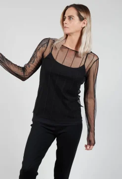 Xenia Design Shirts & Blouses^Long Sleeved Olif Net Top with Round Neck in Black