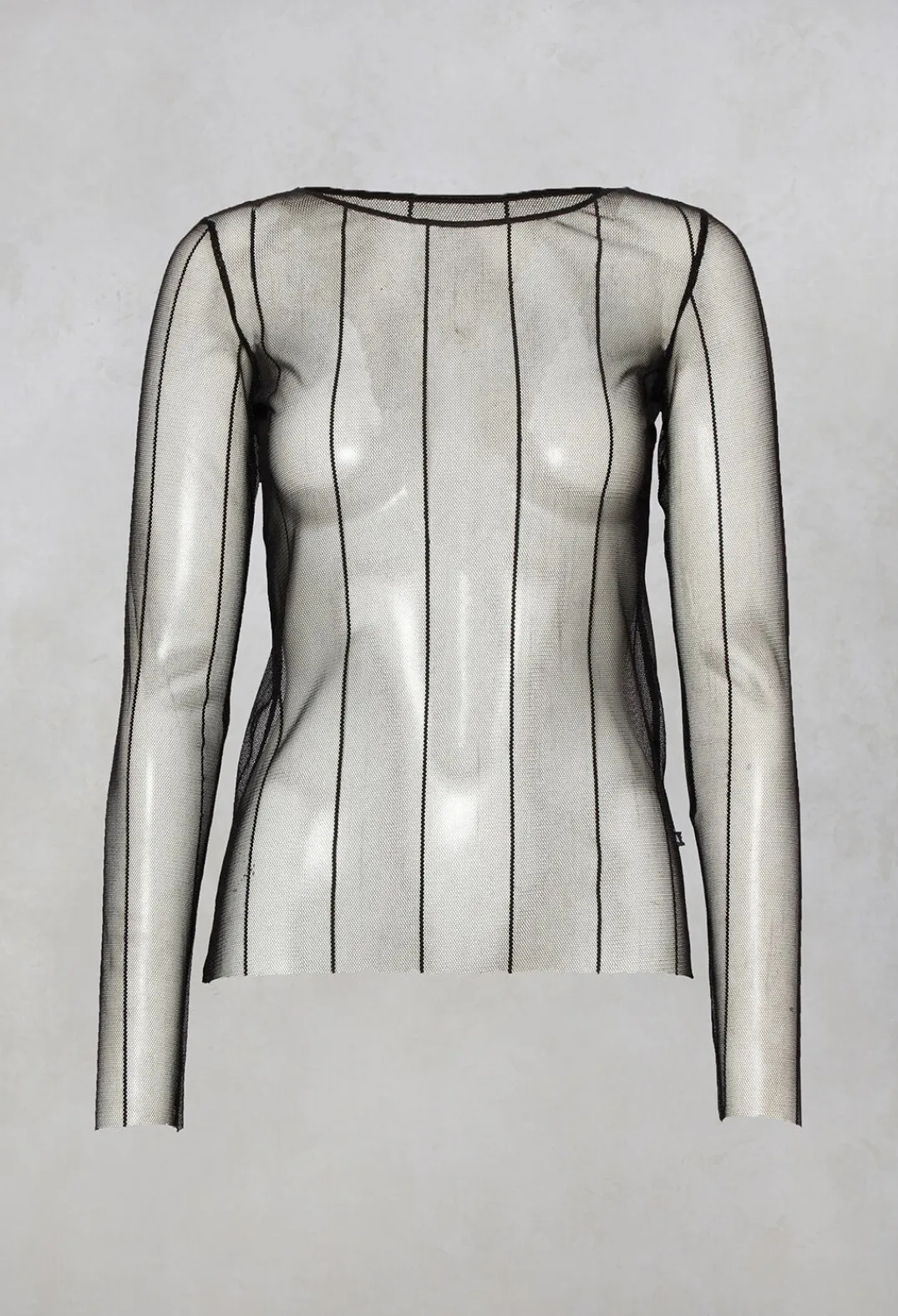 Xenia Design Shirts & Blouses^Long Sleeved Olif Net Top with Round Neck in Black