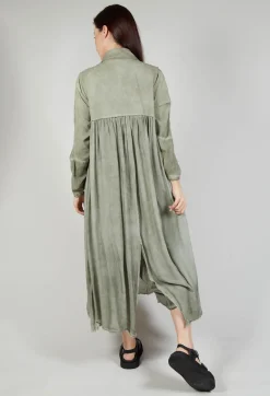 Sanctamuerte Coats^Long Sleeveless Coat in Contone and Viscosa Seta Olive