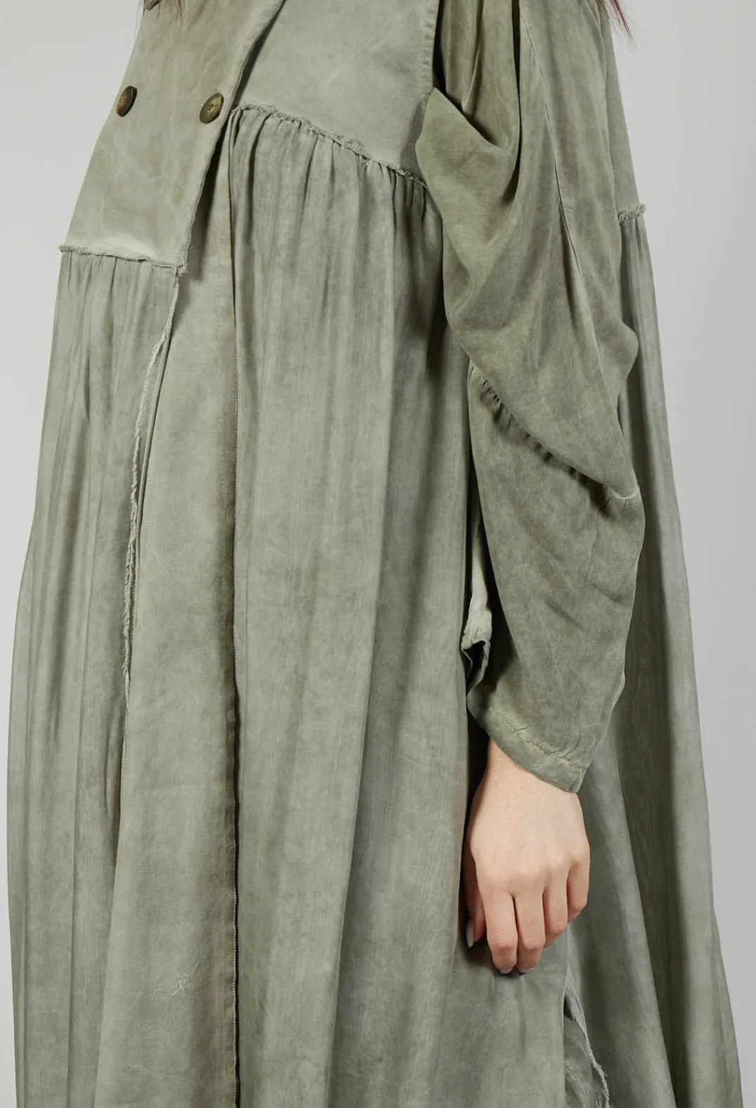 Sanctamuerte Coats^Long Sleeveless Coat in Contone and Viscosa Seta Olive