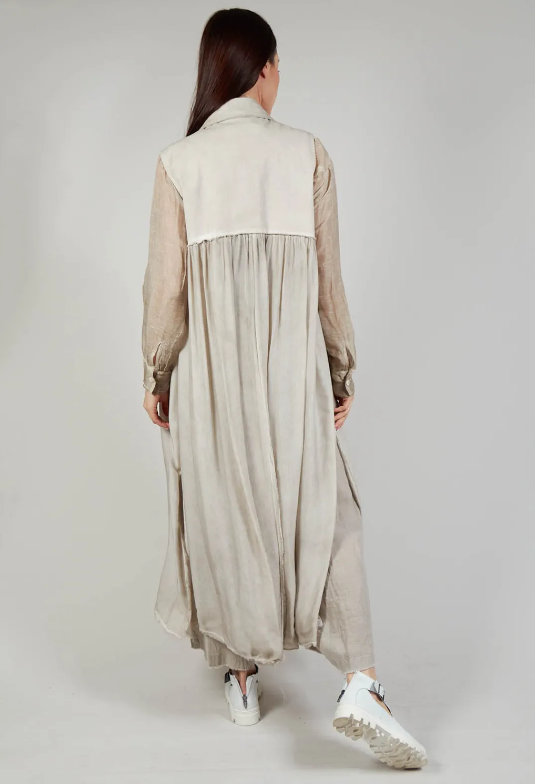 Sanctamuerte Coats^Long Sleeveless Coat in Contone and Viscosa Seta Desert