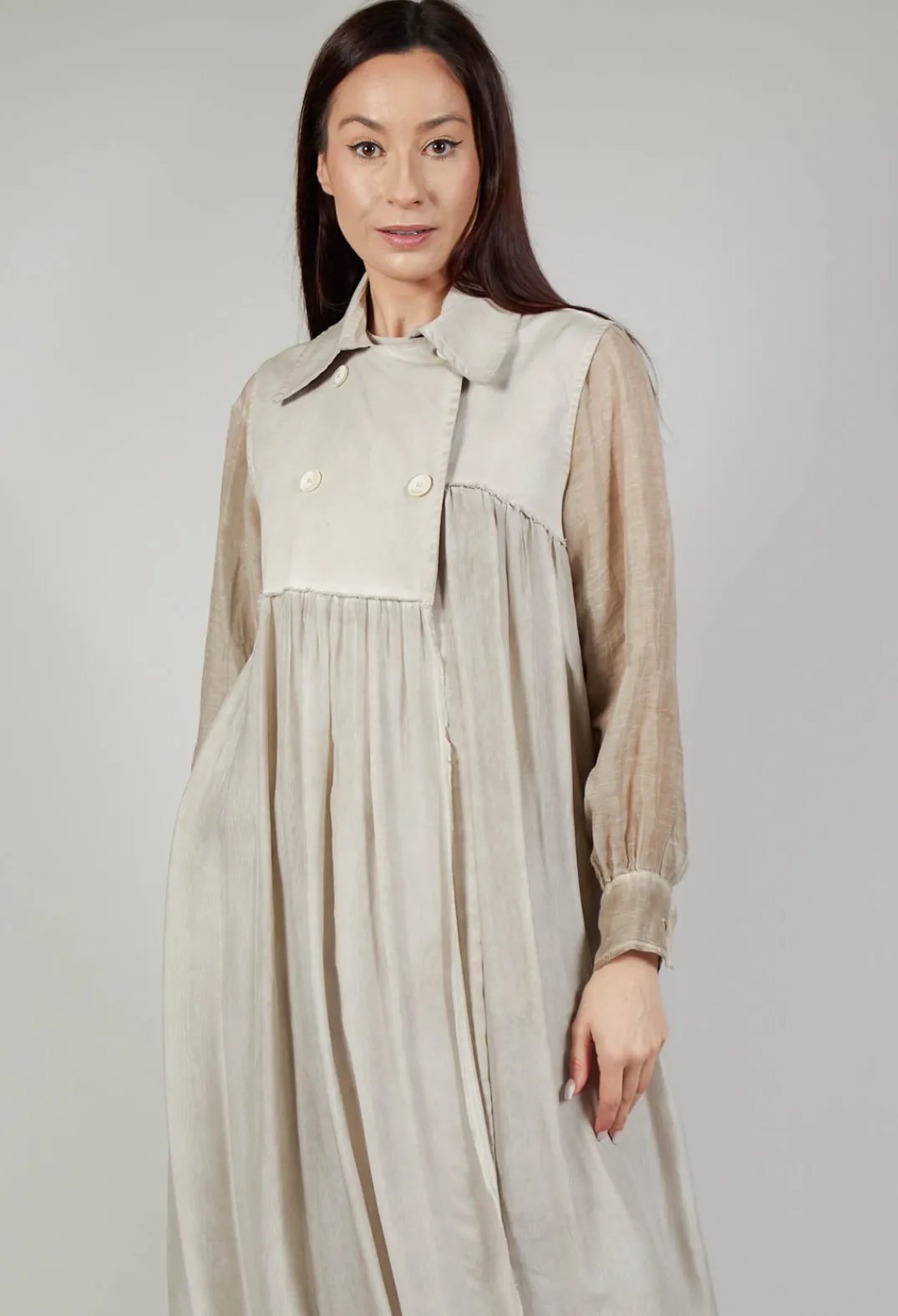 Sanctamuerte Coats^Long Sleeveless Coat in Contone and Viscosa Seta Desert