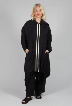 Tadashi Coats^Long Stripe Coat in Black