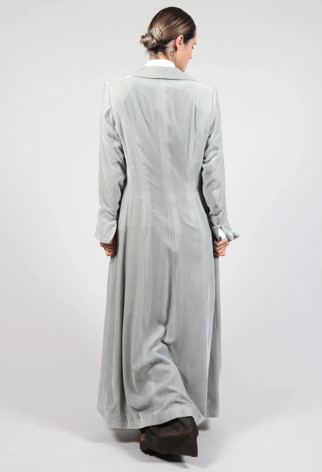 T.ba Coats^Long Velvet Coat in Pearl