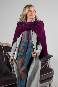 T.ba Coats^Long Velvet Coat in Pearl