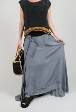 Umit Unal Skirts^Long Washed Silk Skirt with Patch Pocket Detail in Grey