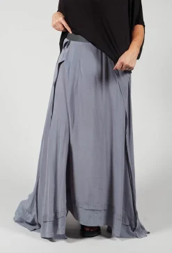 Umit Unal Skirts^Long Washed Silk Skirt with Patch Pocket Detail in Grey
