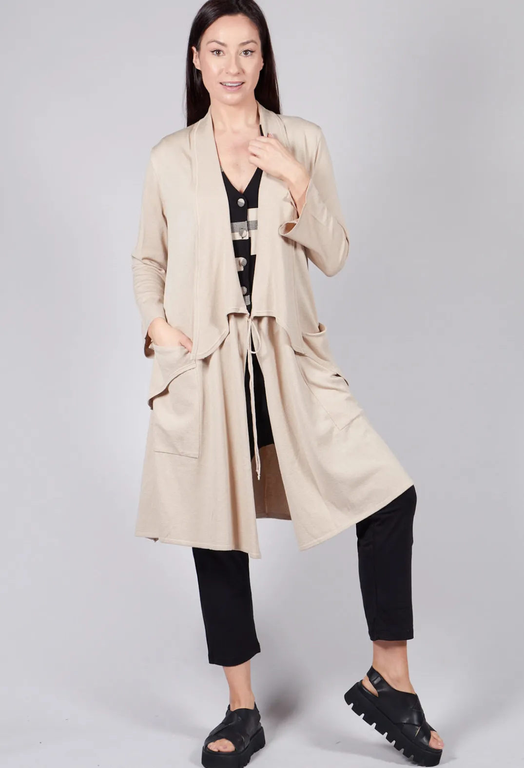 Philomena Christ Cardigans^Longline Cardigan with Pockets in Sand