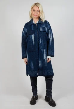 Be Your Essence Coats^Longline Coat in Blue Denim Effect Print