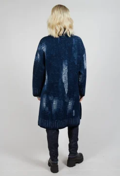 Be Your Essence Coats^Longline Coat in Blue Denim Effect Print
