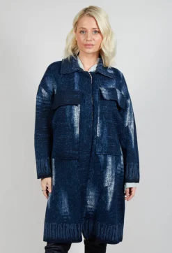 Be Your Essence Coats^Longline Coat in Blue Denim Effect Print